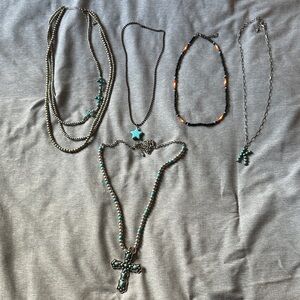 Turquoise and Silver Cross Necklace Set
